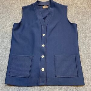 Vintage HEDY KNITS of California Navy Blue Vest Gold Buttons Pockets Women XL